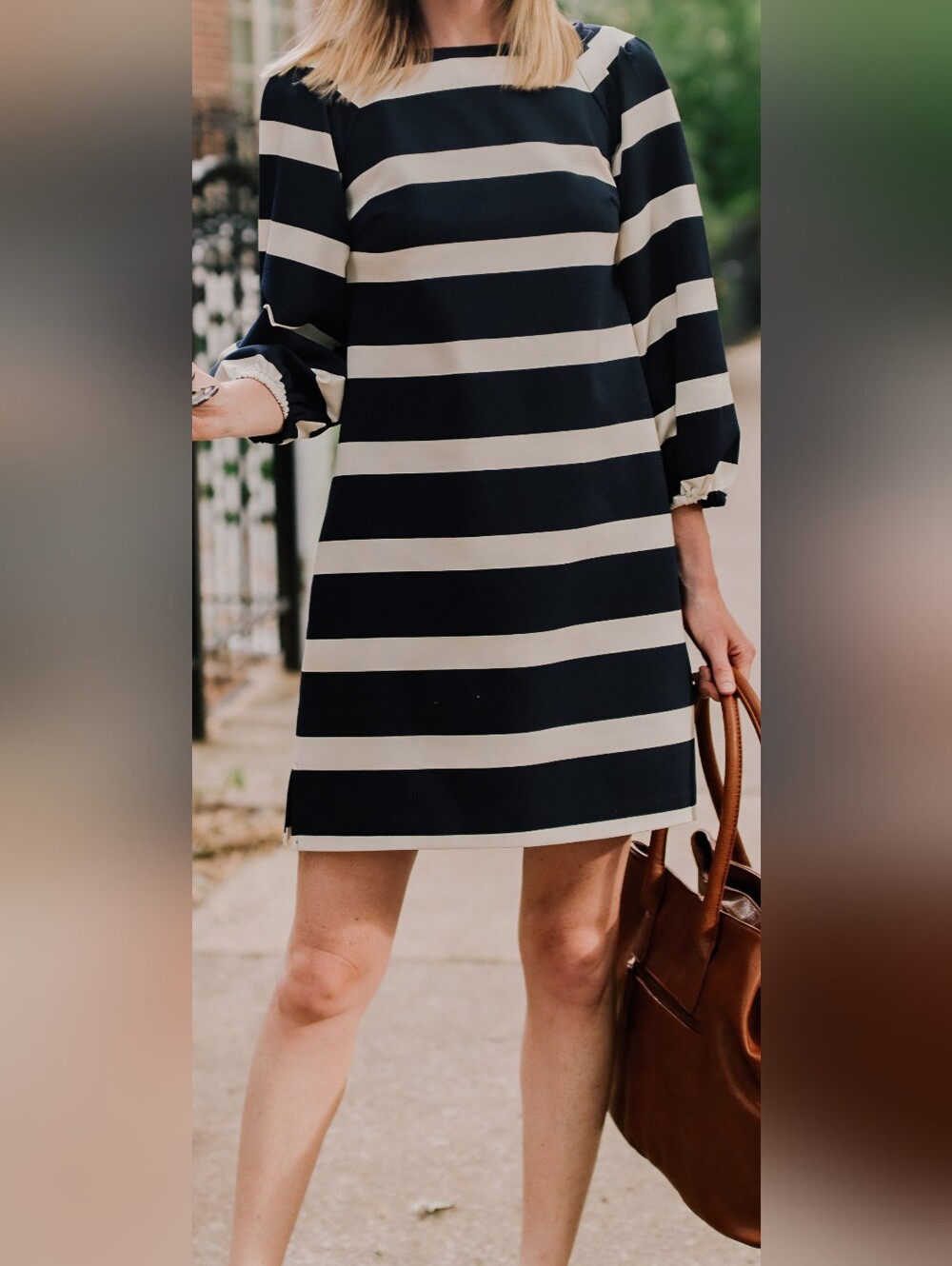 Eliza J Navy and Cream Horizontal Stripe Mini Dress